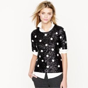 J Crew Sequin Black and White Polka Dot Top